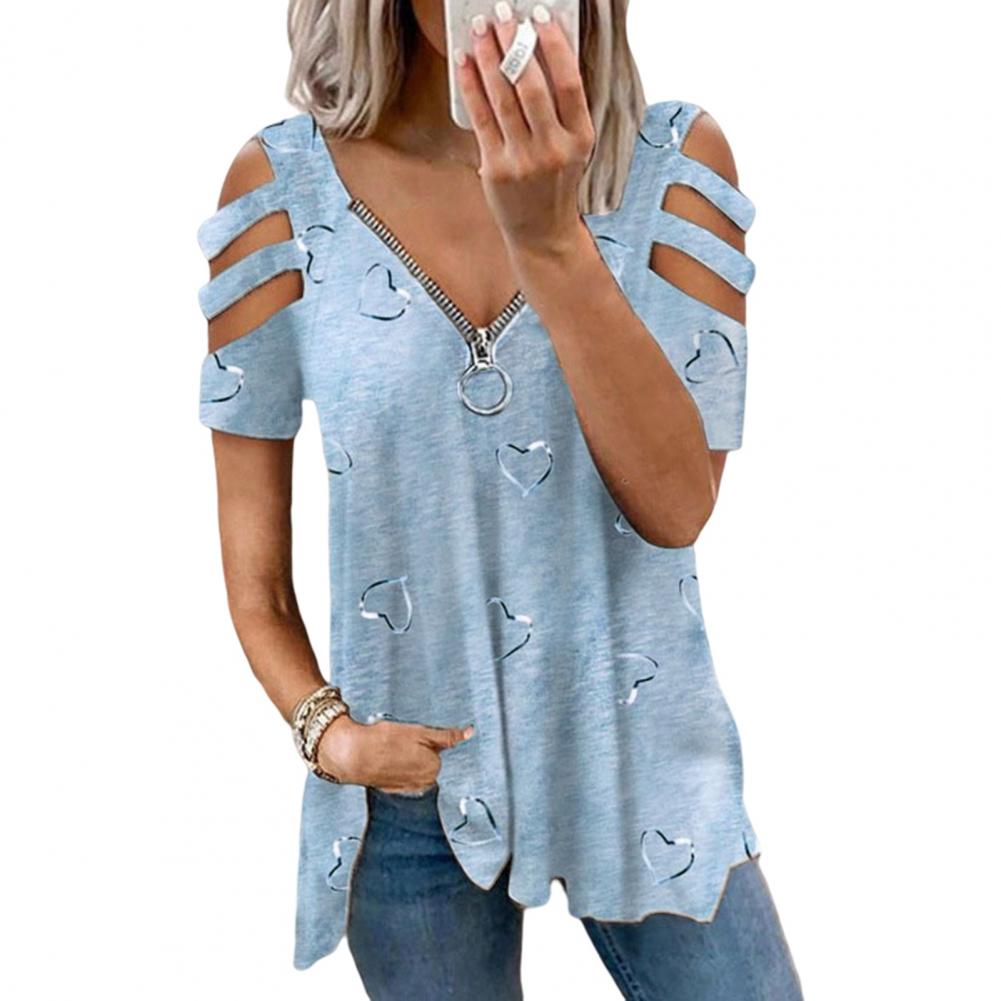 Damen Bluse Sexy Atmungsaktiv Damen Sommer T-Shirt Weiche Sommerbluse Übergröße Damen Sommer Top Damenbekleidung L blau