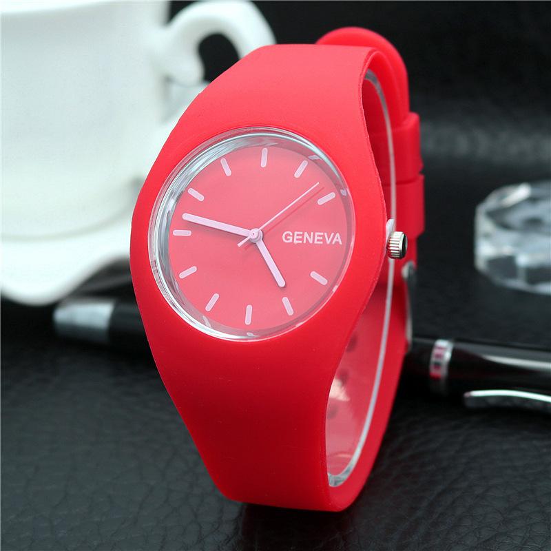 Silikon Uhr Mode Jelly Candy Genf Herrenuhr Damenuhr Quarz Ultra-dünne Uhr rot