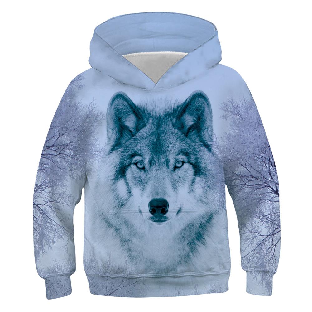 Wolf Kinder Hoodie für Jungen Pullover Langarm Hoodies Jungen Sweatshirt Tier Wolf 3D Gedruckt Jungen Hoodie Tops Kinderkleidung 100CM gray