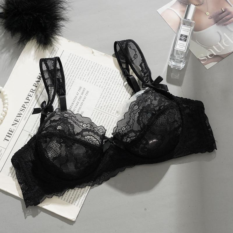 Größe 34-38 Sexy Spitzen-Push-up-BH für Frauen Bügel-BHs Ultradünnes Polster Atmungsaktive Unterwäsche BHs Weiche Bequeme Dessous M schwarz