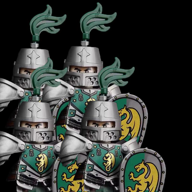 Mittelalterlicher Soldat Ritter Figur MOC Baustein Grüner Drache Burg Infanterie Orks Pirat Römische Kavallerie Waffen Spielzeug Geschenke D122