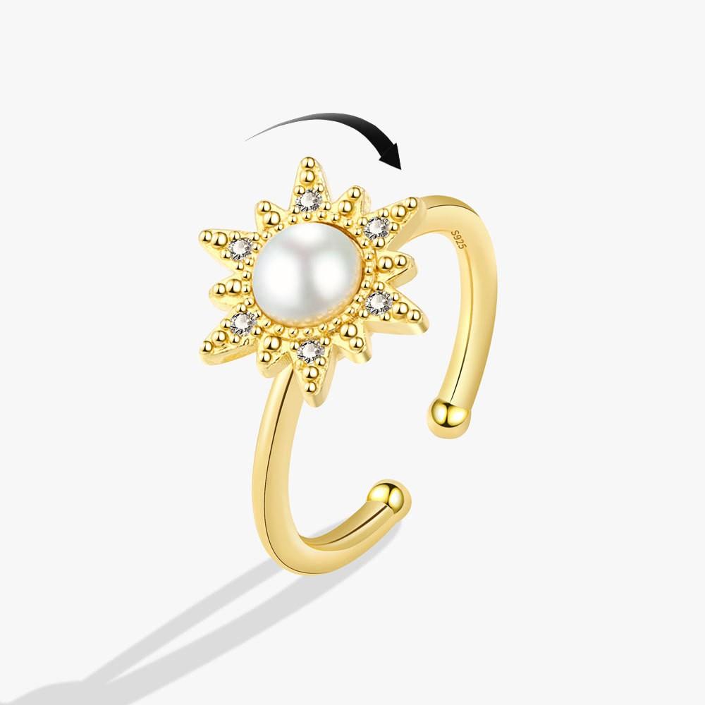 Anti-Stress und Angst Ring für Frauen Pflanze Blume Gold Farbe Frei drehbar Fidget Metall Spinner Verstellbar Offene Ringe Anillo resizable beige