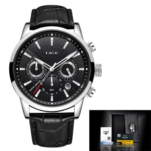 2022 LIGE Mode herren Uhren Top Brand Luxury Business Uhr Mann Sport Quarz Chronograph Wasserdichte Armbanduhr silber