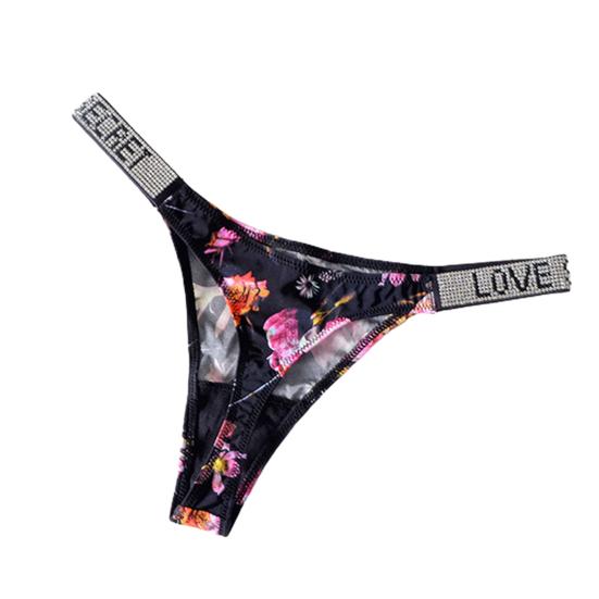 Valentinstag in Übergröße, trendig, bequem, mit Strasssteinen, T-Rücken, glänzend, leicht, mit Diamanten, G-String, Reinigung, Buchstaben, weicher Faux-Tanga für M bunt