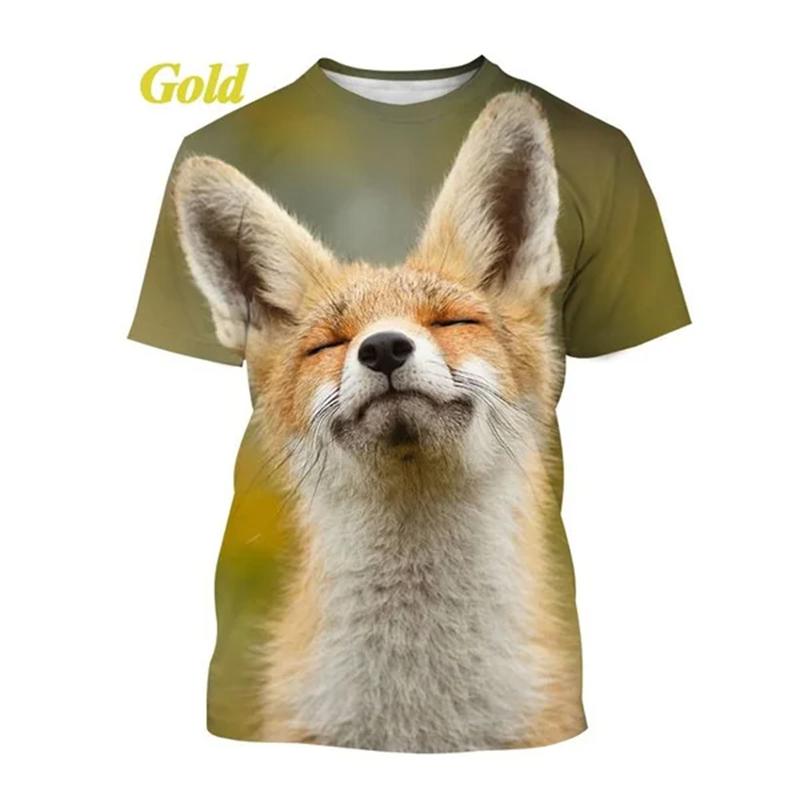 Tier Niedlicher Fuchs 3D-Druck T-Shirts Männer Frauen Mode Lässig O-Ausschnitt Kurzarm T-Shirt Übergroße Harajuku Tees Top Kinderkleidung M