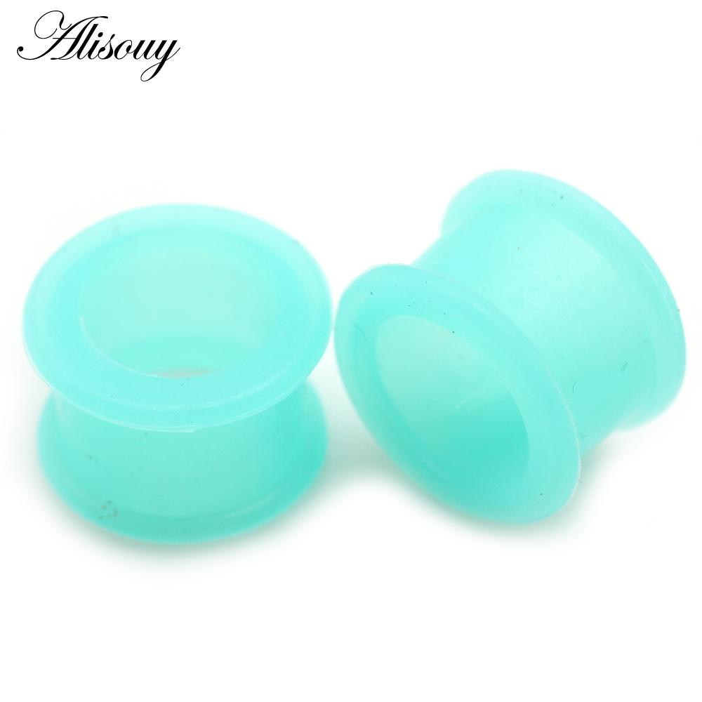 1 Paar hochwertige Piercing-Ohrstöpsel aus dünnem Silikon, flexibler Körperschmuck, Messgeräte 3–25 mm, Hauttunnel-Stecker, hohler Ohrstöpsel 10mm cyanblau