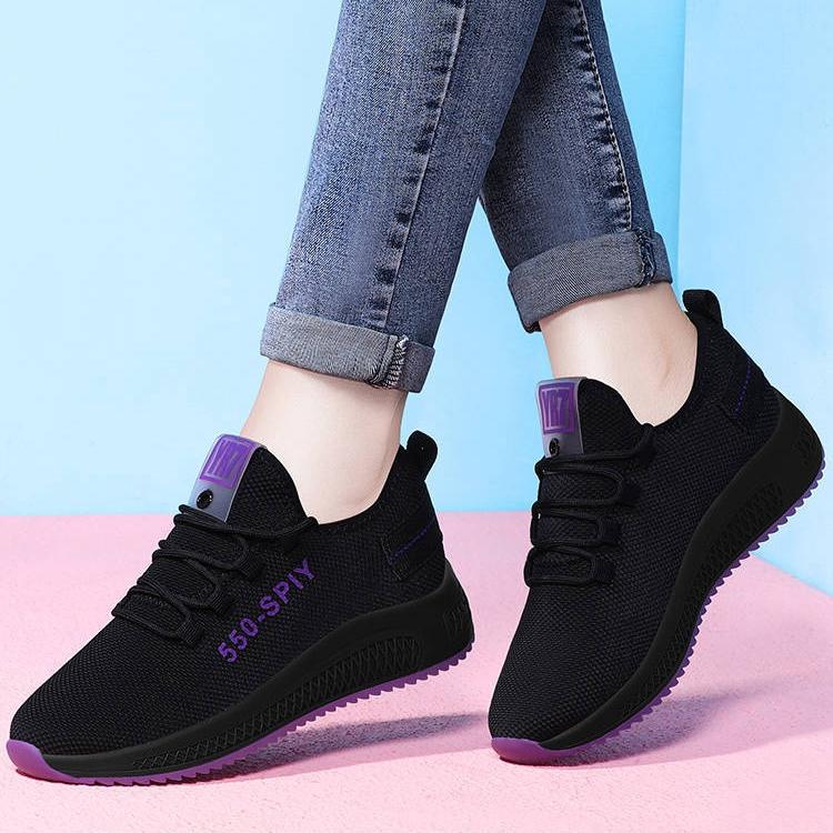 Damenmode Atmungsaktive Sneaker Lässige flache leichte Laufschuhe Sportschuhe Mesh Plateauschuhe 38 violett