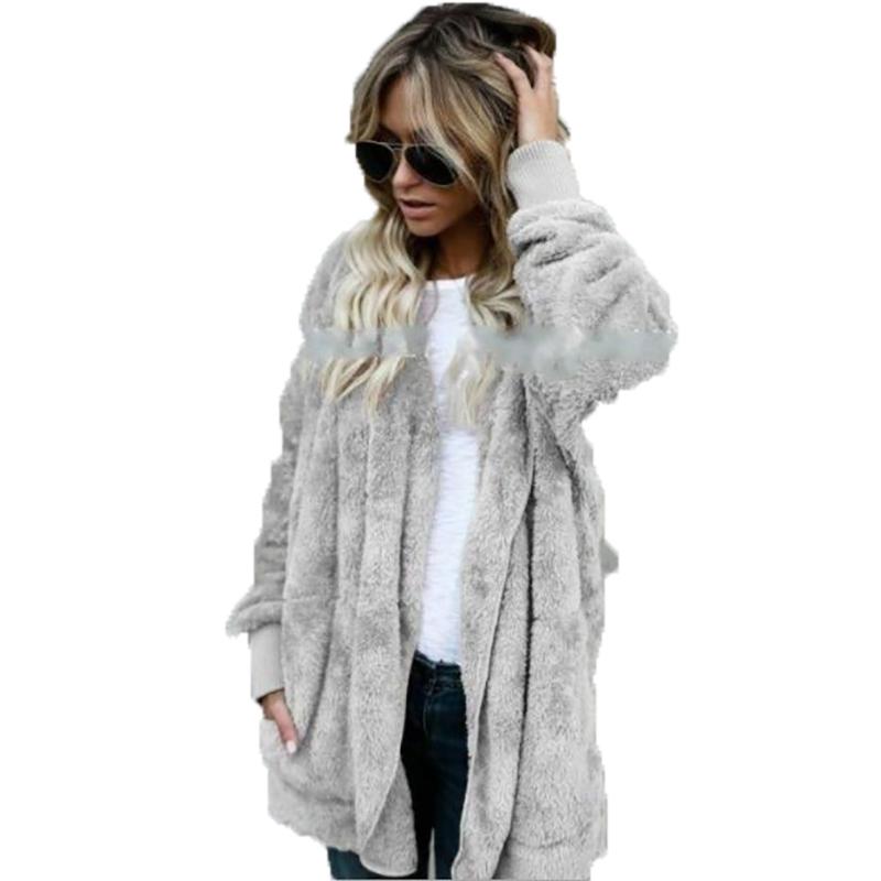 Winter-Damen-Plüsch-Warmjacke, mittellanger doppelseitiger Anti-Pelz-Mantel M grau