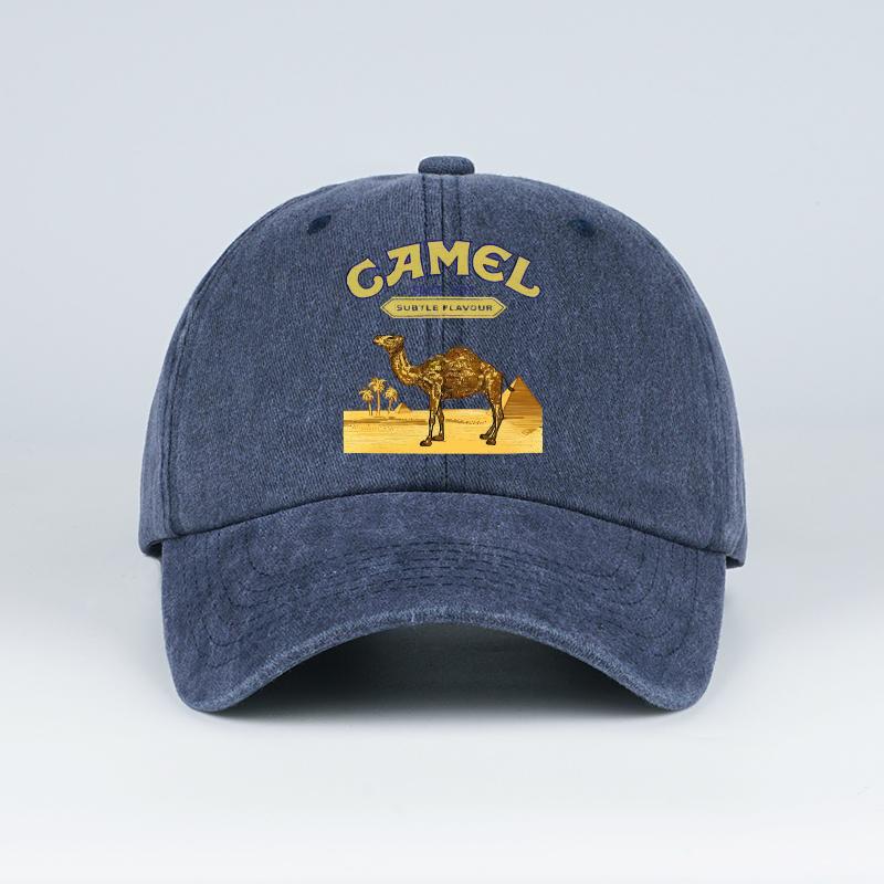 Vintage „Camel“ Wüstenmotiv Print Gewaschene Baseballkappe - Verstellbare Unisex Vintage Kappe für Outdoor-Wanderungen und Bergsteigen navy blau