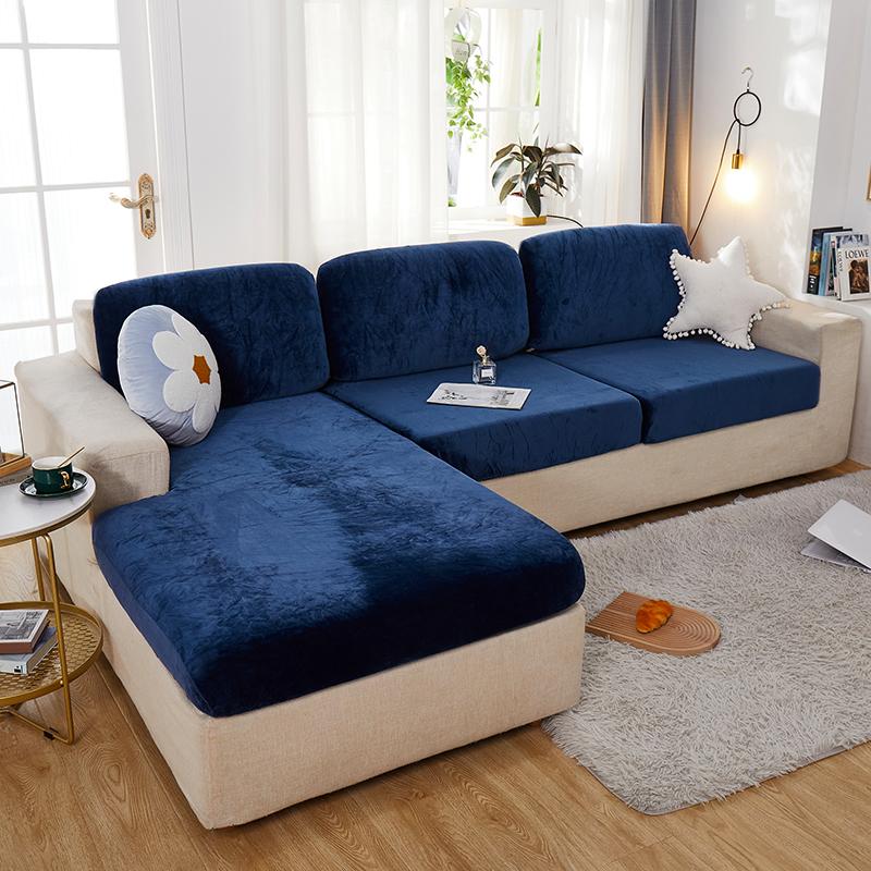 Plüschsofa-Sitzbezug für Wohnzimmer, samtig, elastische Eckcouch, 1/2/3/4-Sitzer, solide Schonbezüge, Möbelschutz Normal XL(chaise longue) navy blau