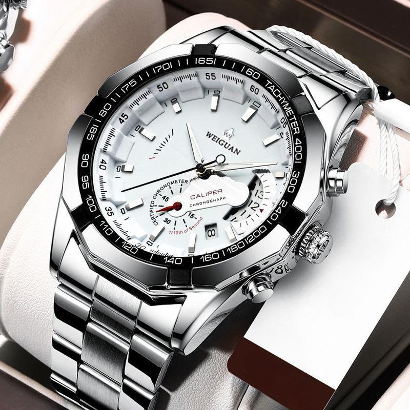 Mode Automatische Uhr Herren Kalender Wasserdicht Leuchtende Nicht-mechanische Uhr Großes Zifferblatt weiß