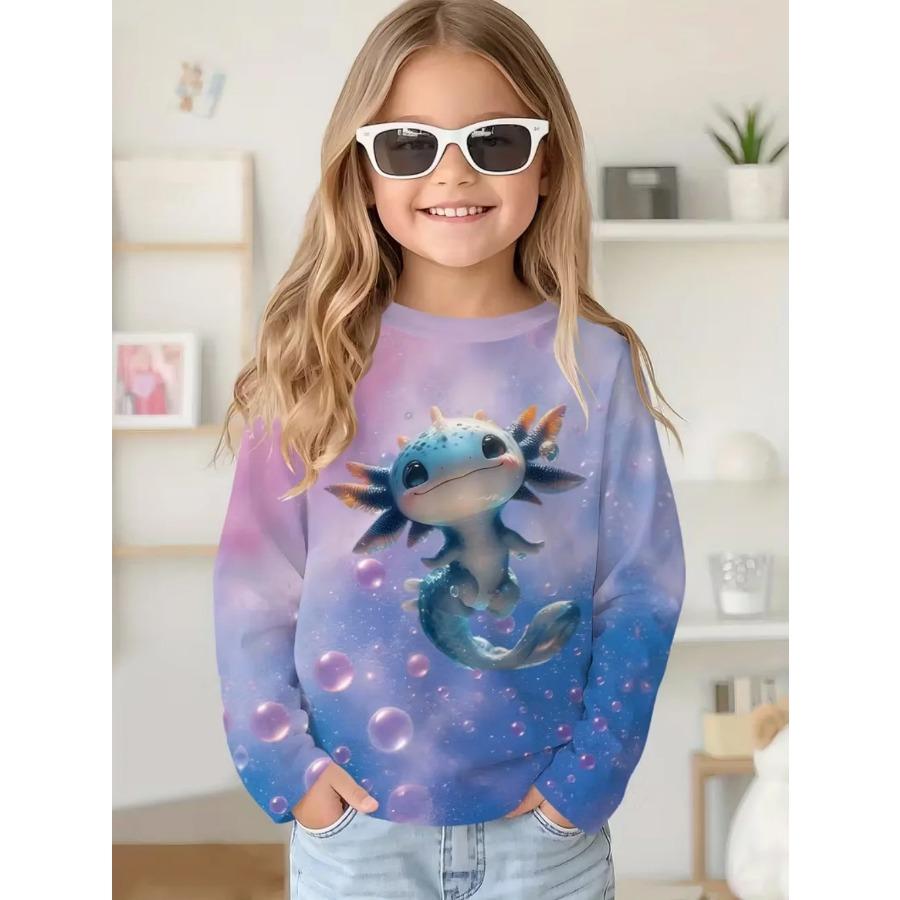 Axolotl Kinderkleidung Kawaii Cartoon 3D Druck Junge Langarmshirt Lässig Locker Kinder Oberteil Mode Rundhals Kinder T-Shirt 150 beige