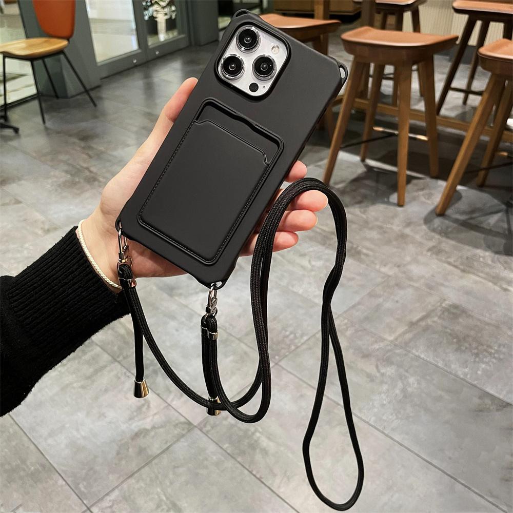 Crossbody Wallet Card Slot Flüssigsilikonhülle für iPhone 15 14 13 12 11 Pro Max 15 14 Plus XS Max XR X 6 6s 7 8 Plus Lanyard Rope Soft Cover iPhone 14 Pro Max schwarz