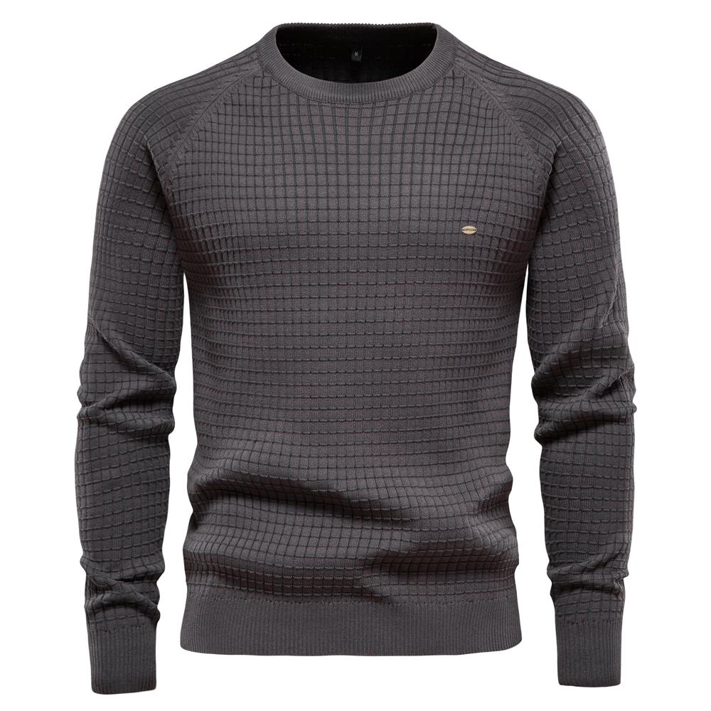 AIOPESON Baumwolle männer Pullover 2022 Neue Winter Herbst Soild Plaid Oansatz Pullover Männliche Qualität Pullover Für Männer Mode Kleidung USA XXL 90-100 kg dunkelgrau