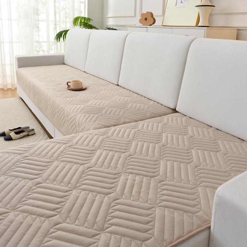 Gestreifte Samt Sofamatte Handtuch L-Form Haustiere Kinder Sofakissen Haustiere Kinder Einfarbig Rutschfester Sofabezug Heim Funda Sofa 70x150cm kamelfarben