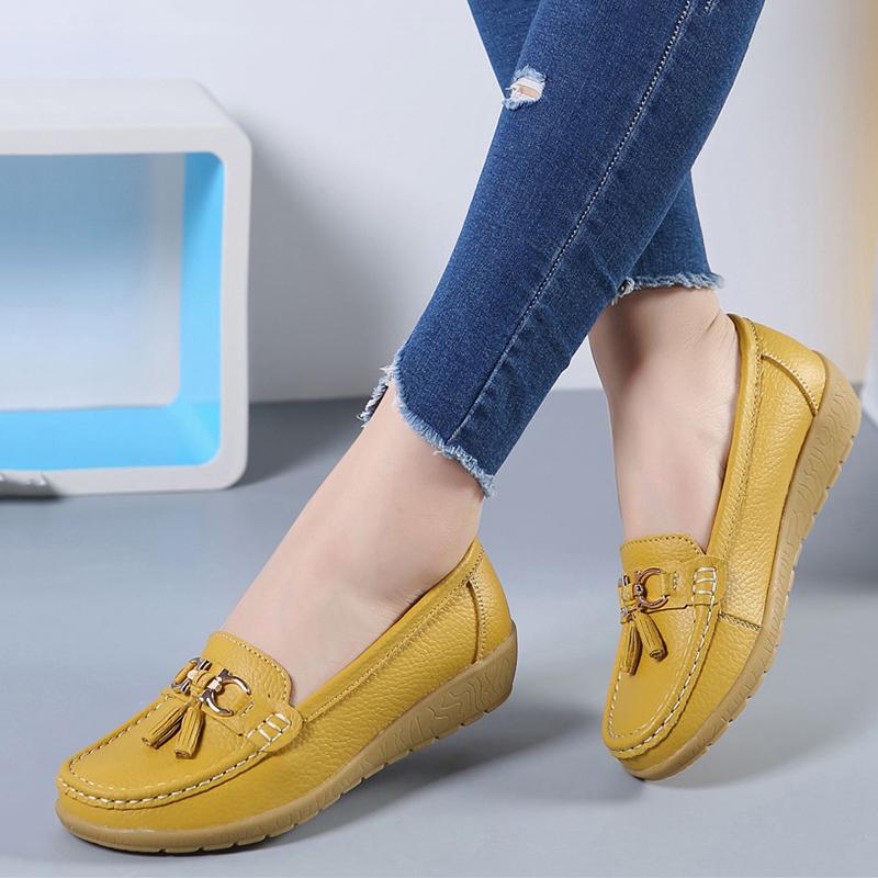 Frauen Wohnungen Tanz Schuhe Leder Atmungsaktive Mokassins Frauen Boot Schuhe Ballerina Damen Casual Schuhe Turnschuhe Frauen Krankenschwester Schuh 40 gelb