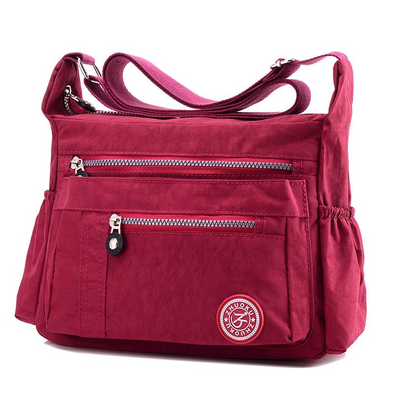 Damen Einfarbig Wasserabweisend Nylon Reise Schultertasche Umhängetaschen 34*15*25CM bordeaux
