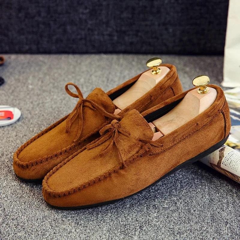 Schuhe Herren Freizeitschuhe Slipper Flock Herren Loafer Mode Handgefertigt Weiches Leder Flockschuhe für Herren Bequeme Wildleder-Sneaker 42 dunkle khaki
