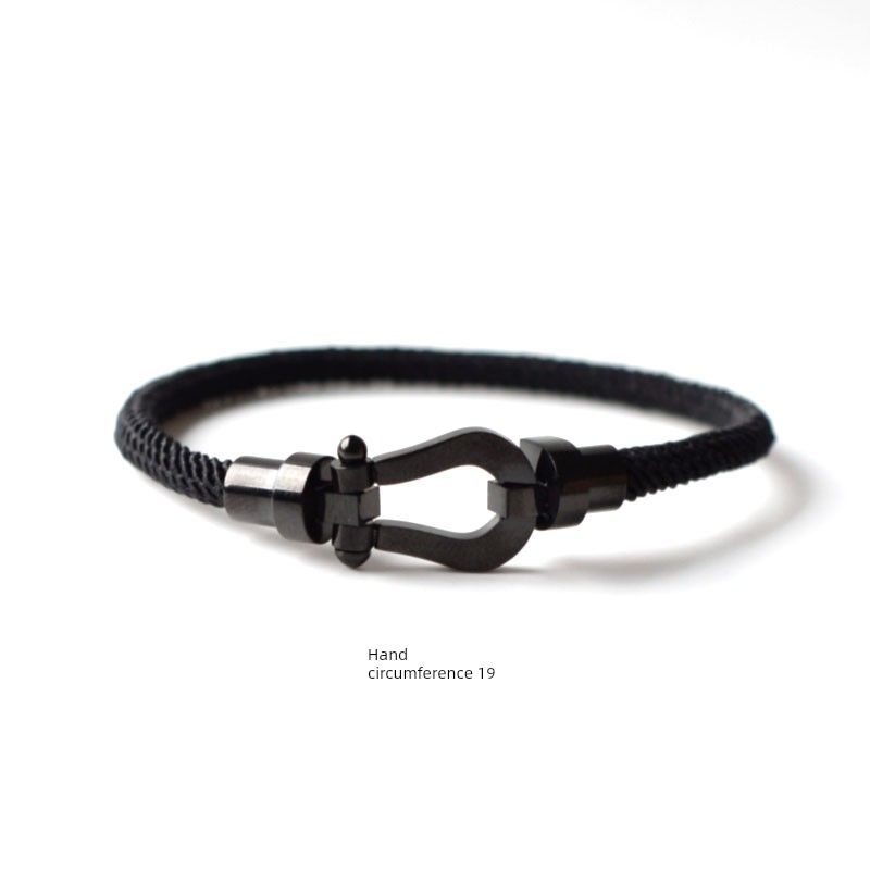 Original Europäischer und Amerikanischer Stil Mechanische Hufeisen Schnalle Handgeflochtenes Armband, Einfaches und Einzigartiges Partnerarmband, Geschenk für Studenten Black Cord, Black Clasp, Wrist Size 19 black