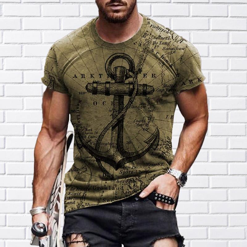 Neues Sommer-T-Shirt für Herrenmode mit Schiffsanker-Aufdruck für Herren 6XL grün