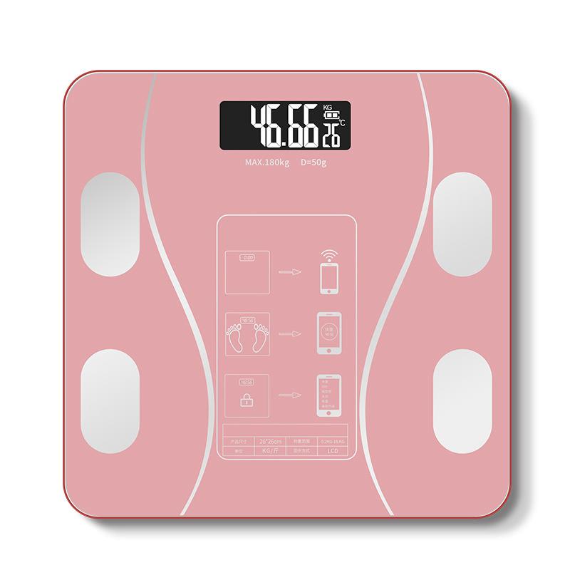Körperfettwaage, Körperwaage, intelligente, kabellose digitale Personenwaage, Körperzusammensetzungsanalysator, Waage rosa