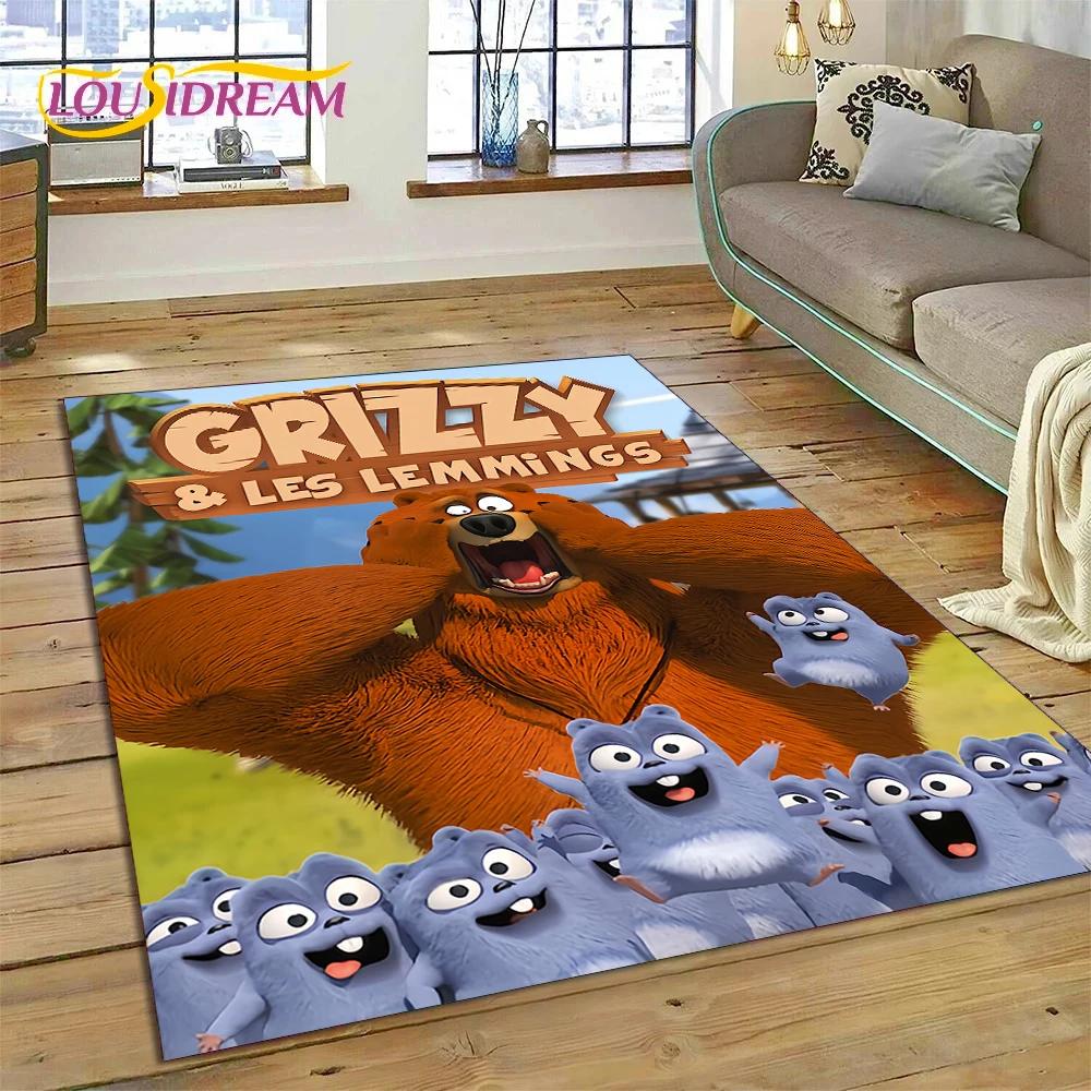Cartoon-Teppich „Grizzy und die Lemminge“ für Schlafzimmer, Wohnzimmer, Heimsofa, Dekoration, Kinderspiel, große Dekoration, Bodenmatte, Geschenk 40cm x 60cm
