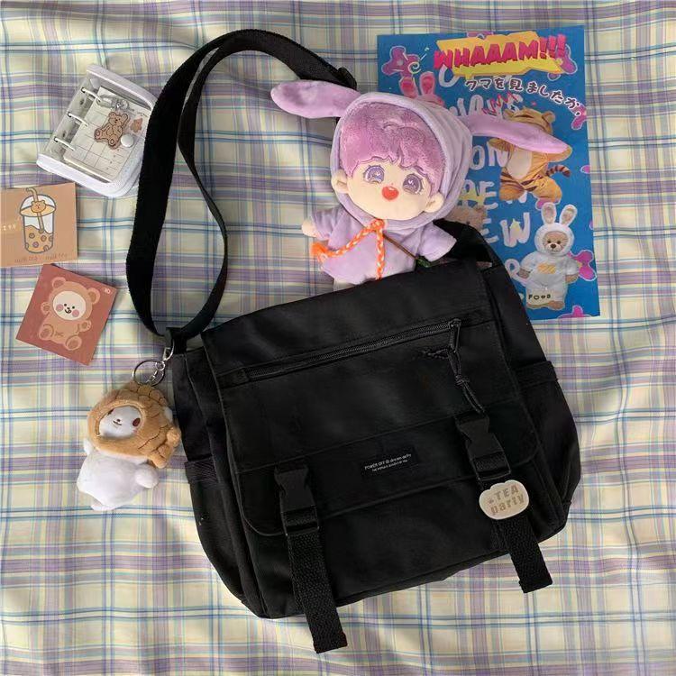 Japanische Harajuku Canvas Umhängetaschen Koreanische Retro INS Streetwear Crossbody Tasche Unisex Studenten Freizeit Umhängetaschen gray