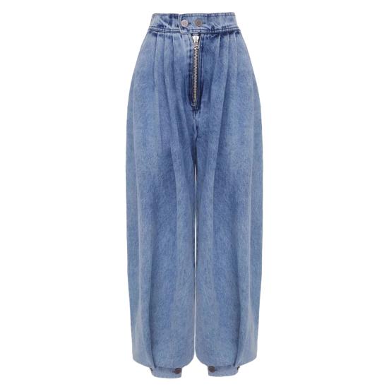 Damen Casual Cargo Jeans Stretch Baggy Cargo Jogger Jeans Hohe Taille Harem Weites Bein Denim Hose Locker Sweatpants mit Taschen S blau
