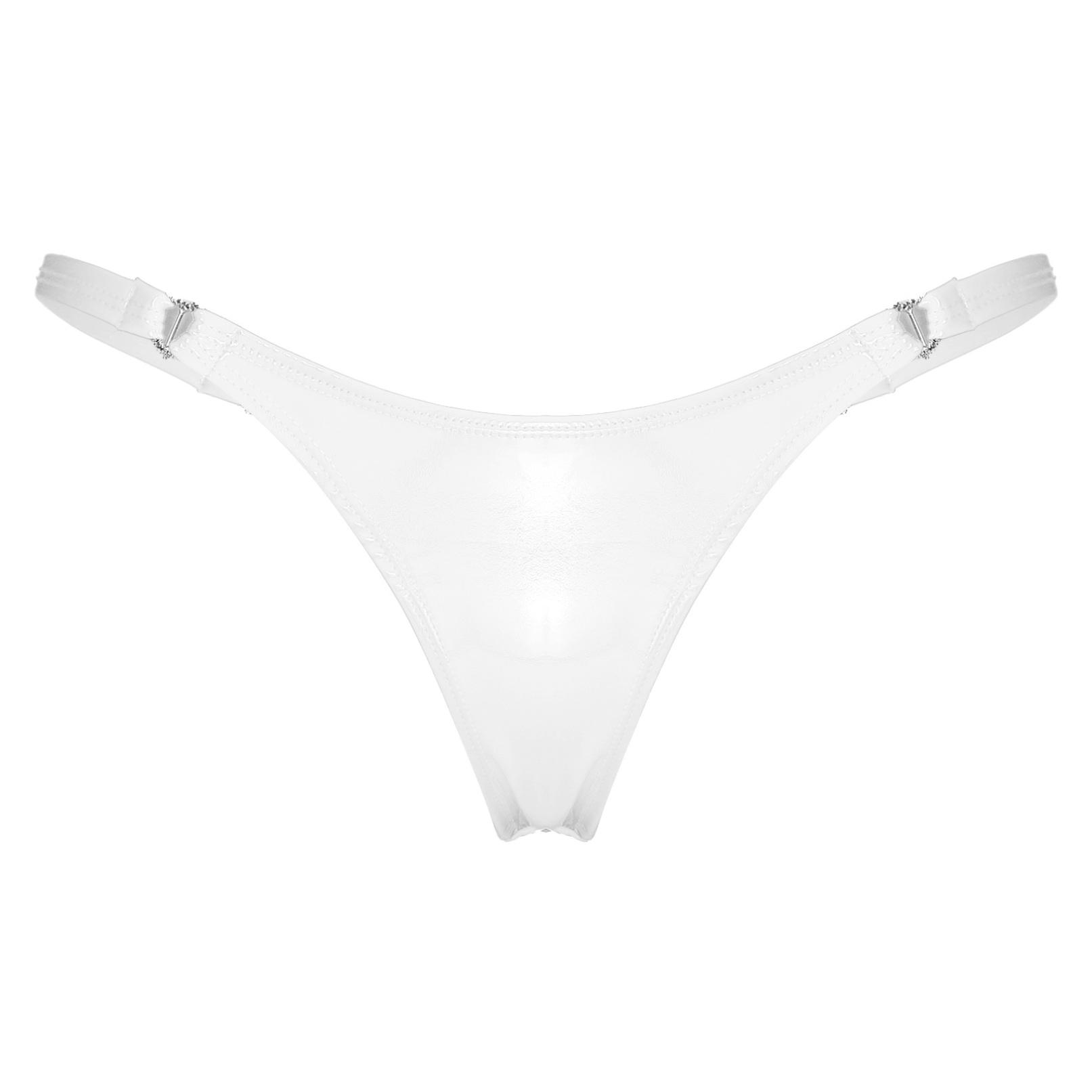 Frauen Sexy Lackleder Höschen Dessous Wet Look Blinkende Low-Rise Kunstleder Unterwäsche G-String Tanga L weiß