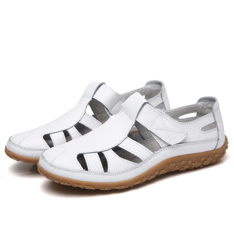 Damen Ledersandalen Lässige Sommer Sandalen mit geschlossenem Zeh Strand Sandalen Flache Bequeme Sneaker 42 weiß