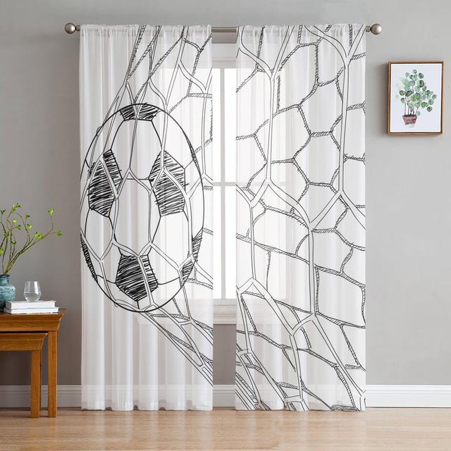 Fußball Fußball Net Skizze Sheer Vorhang Für Wohnzimmer Dekoration Moderne Tüll Fenster Vorhang Für Schlafzimmer Voile Organza Vorhänge 1 PCS W150XH250cm