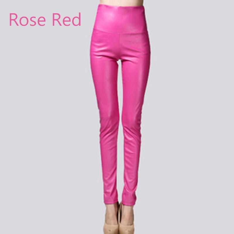Sommer Y2K Elastische Stretch Faux Leder Bleistift Hosen Frauen Mode Samt PU Leder Hosen Weibliche Sexy Dünne Enge Hosen 7172 XXL rose rot
