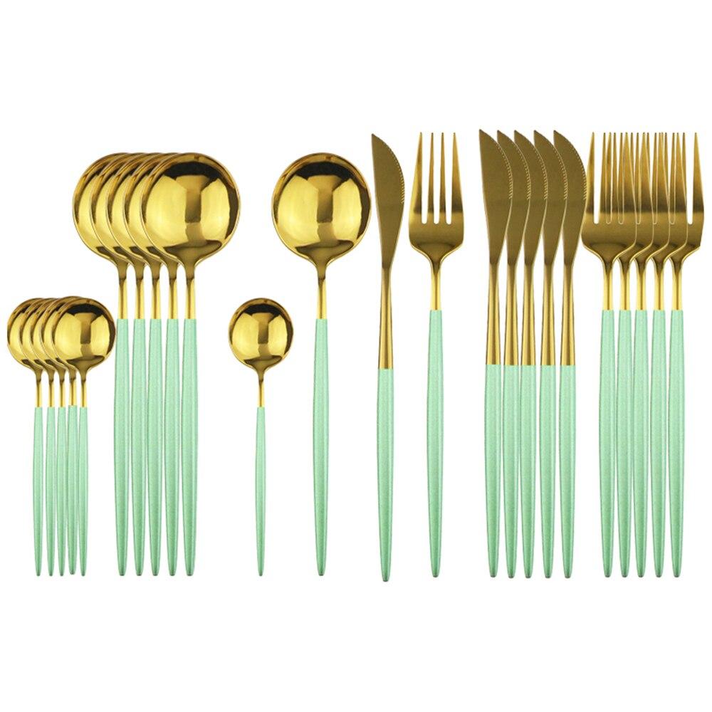 24-teiliges Edelstahl-Geschirrset für die Küche, grünes Gold, Besteck, Messer, Gabel, Löffel, Besteck, minimalistisches Besteck gold/mintgrün