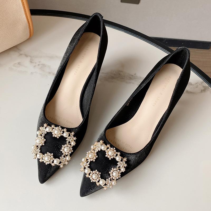 Einzelne Schuhe Frauen Neue Spitz High-heeled Hochzeit Schuhe Fee Fengshui Diamant Platz Schnalle Schuhe Stiletto frauen Schuhe 40