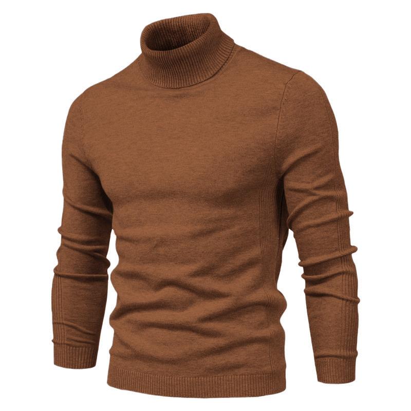 AIOPESON Herren Pullover Winter Rollkragen Dicke Casual Rollkragen Einfarbig Qualität Warme Dünne Strickjacke Männer Rollkragen Pullover Männlich XL 72-80kg braun
