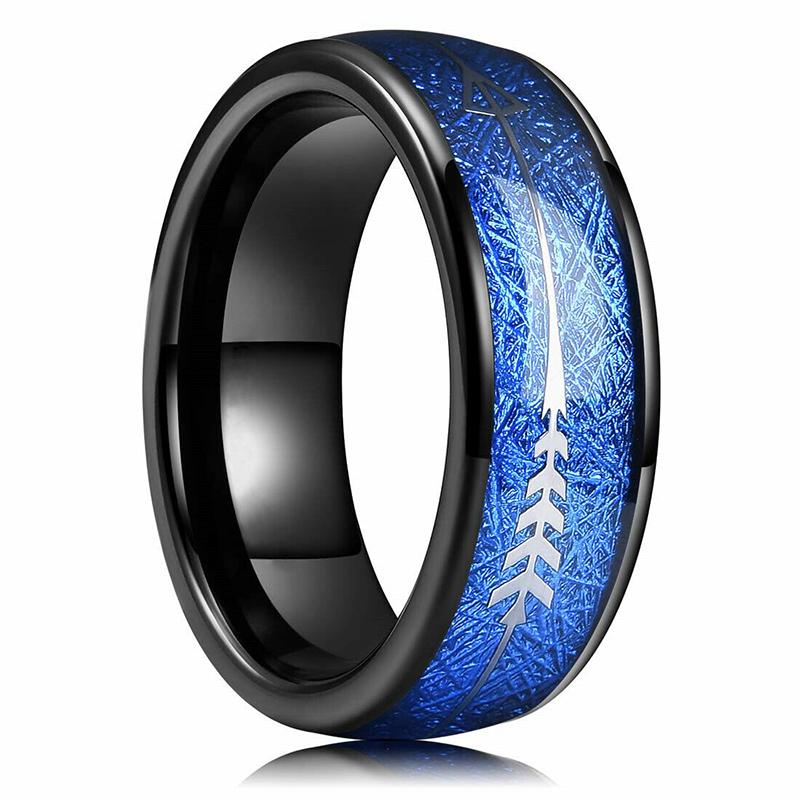 Mode 8MM Schwarze Edelstahlringe Für Männer Frauen Gewölbte Koa-Holz Einlage Herrenringe Hochzeit Verlobung Schmuck Geschenk 12