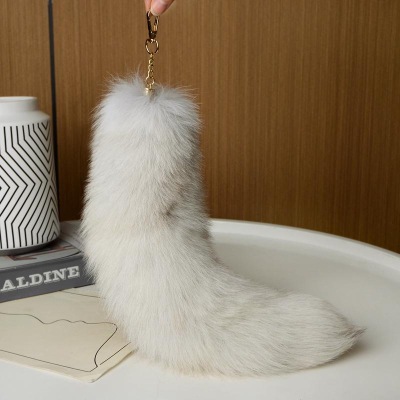 40cm Plüschfuchs-Schwanz Schlüsselanhänger Taschenanhänger Niedlicher Pelz Waschbär-Schwanz Schlüsselanhänger Tier-Schwanz Schlüsselanhänger Anhänger Pompons Schlüsselanhänger Taschendekoration white