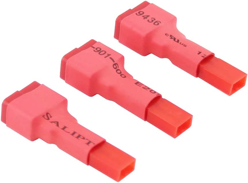 Set mit 3 weiblichen T-Stecker Deans auf JST Adaptern | Einfache Verbindung für 7,4V LiPo Akku, RC Auto, Drohne | Kompatibel mit verschiedenen RC Akkutypen rot