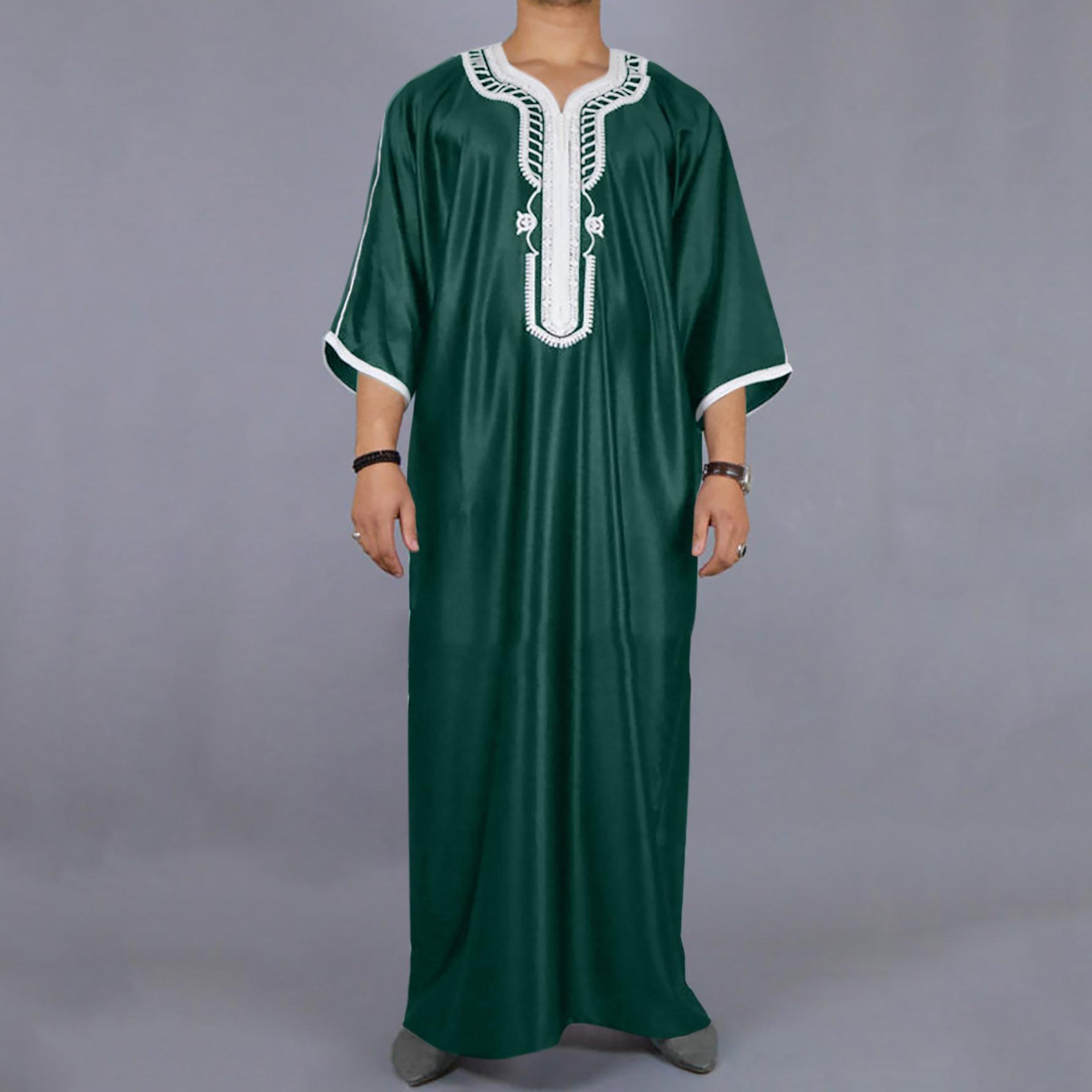 Muslimischen Mode Abayas Männer Patchwork Stickerei Lange Robe Saudi Arabischen Kaftan Männlichen Jubba Thobe Islamischen Marokkanischen Abaya M grün