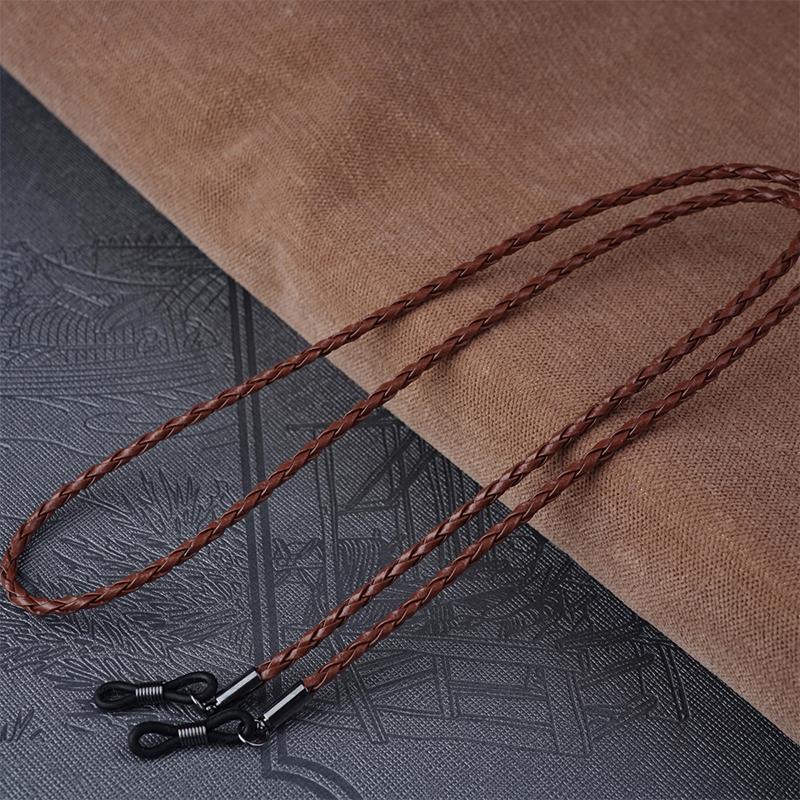 Dicke gedrehte Sonnenbrillen-Lederseilkette, Brillen, geflochtene Brillen-Lanyard-Riemen dunkelbraune