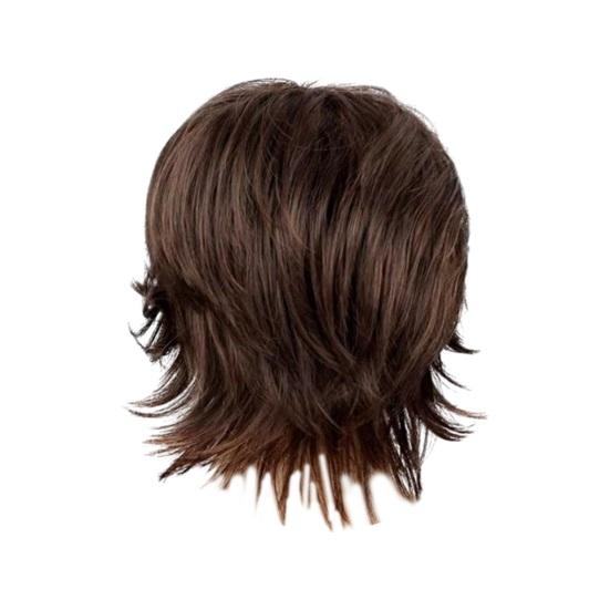 Kurze lockige Herren-Perücke mit Pony, flauschig, natürlich aussehend, Hochtemperaturfaser, männlich, schwarz, braun, golden, Kunsthaar