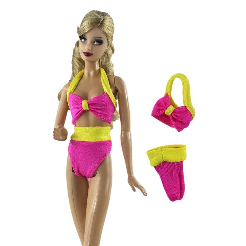 Bunter Bikini für Barbie-Puppenkleidung, Bademode, Monokini, einteiliger Badeanzug für Barbie-Puppenhaus 1/6 Puppen, Zubehör, Kinderspielzeug rosa