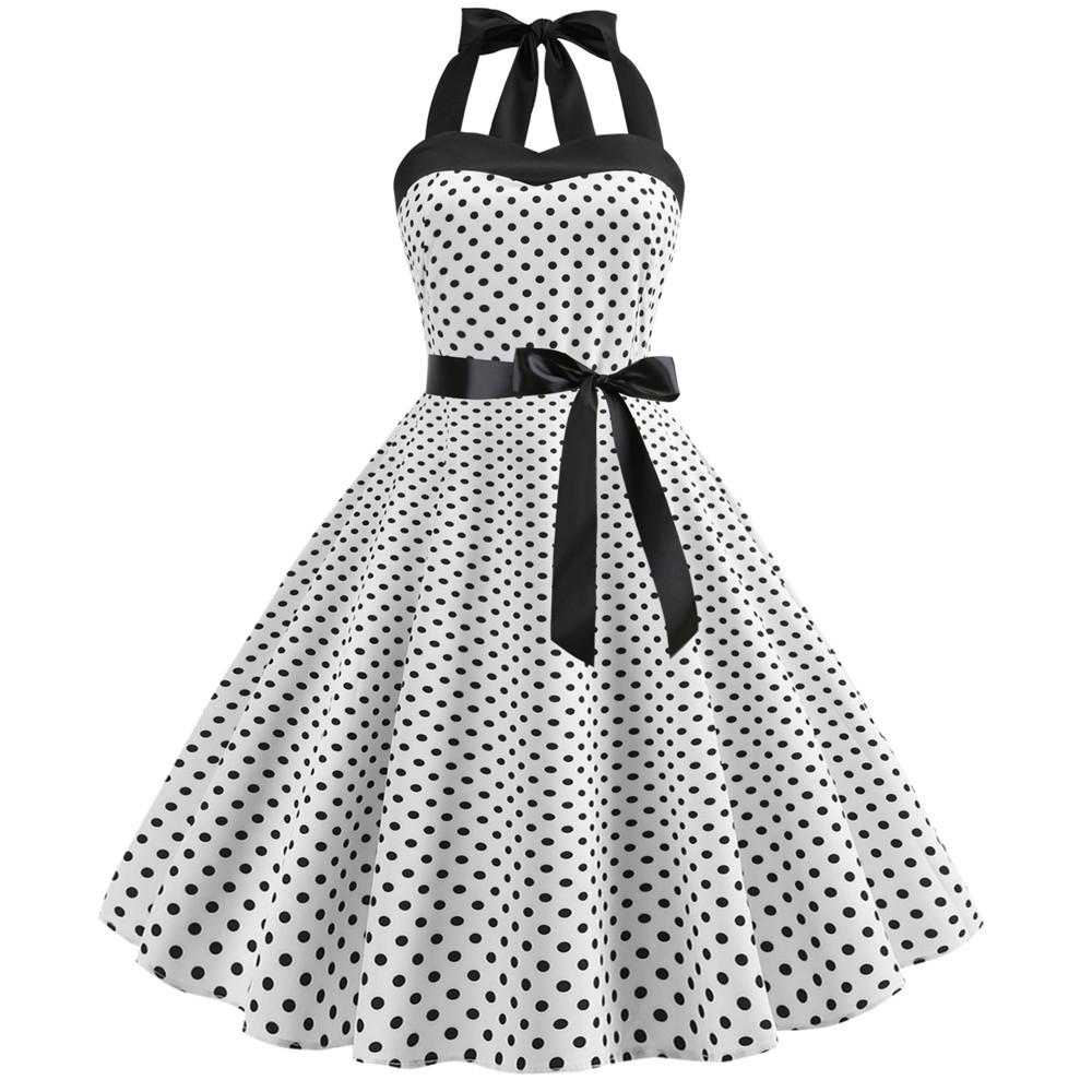 Mode Polka Dot Tube Top Kleid Retro Damen süßer Rock Kleid für Damen XXL weiß