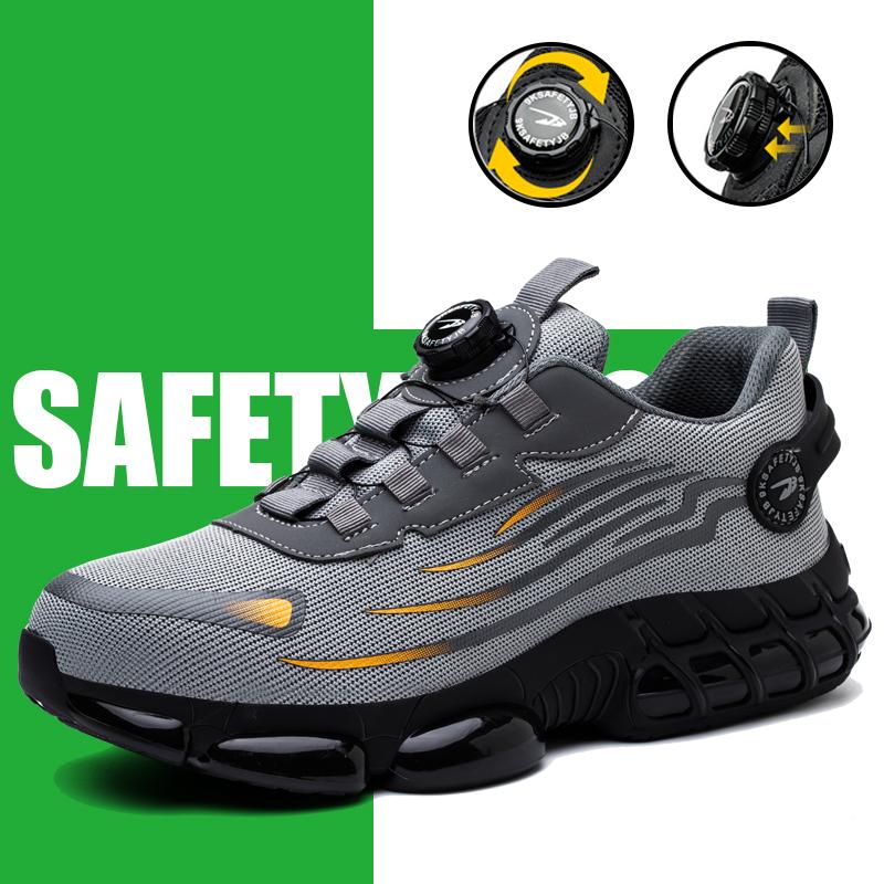 Modische Arbeitsschuhe mit Drehknopf, rutschfeste Sicherheitsschuhe für Herren, Sneaker mit Stahlkappe, pannensichere Arbeitsstiefel, Sportschuhe für Herren, unzerstörbar 43 graue