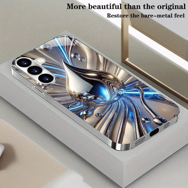 Blau Silber Flüssige Tropfen Galvanisiert Silber Handyhülle Für Samsung Galaxy S26 S25 S24 S23 Ultra Plus FE Gehärtetes Glas Cover Galaxy S23 FE gray
