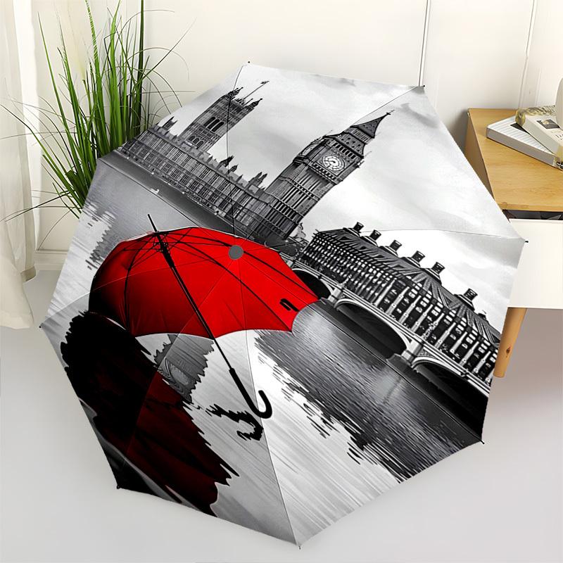 London, Automatischer Regenschirm mit Schirmthema, Helle Farbe, 8 Speichen, Tragbarer Regenschirm, Geeignet für Männer und Frauen,   0923143b