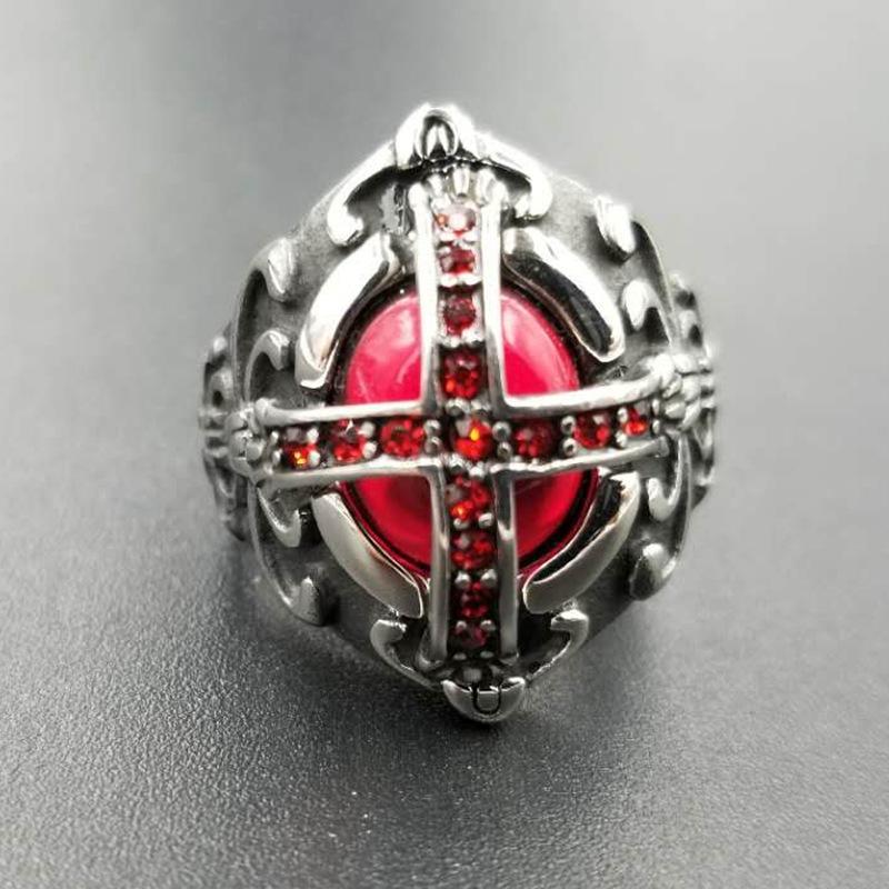 S925 Silber Ring Edelstein Ring Gothic Rubin Diamant Herrenring Vampir Ring 13