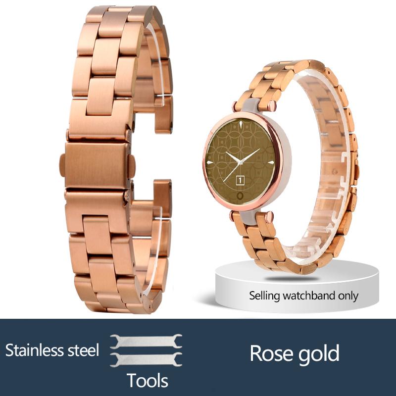 Echtes Leder Sport Uhrenarmband Armbänder Damen Armband Silikon Edelstahl Armband Für Garmin Lily Smartwatch Zubehör 14mm-6mm rose gold