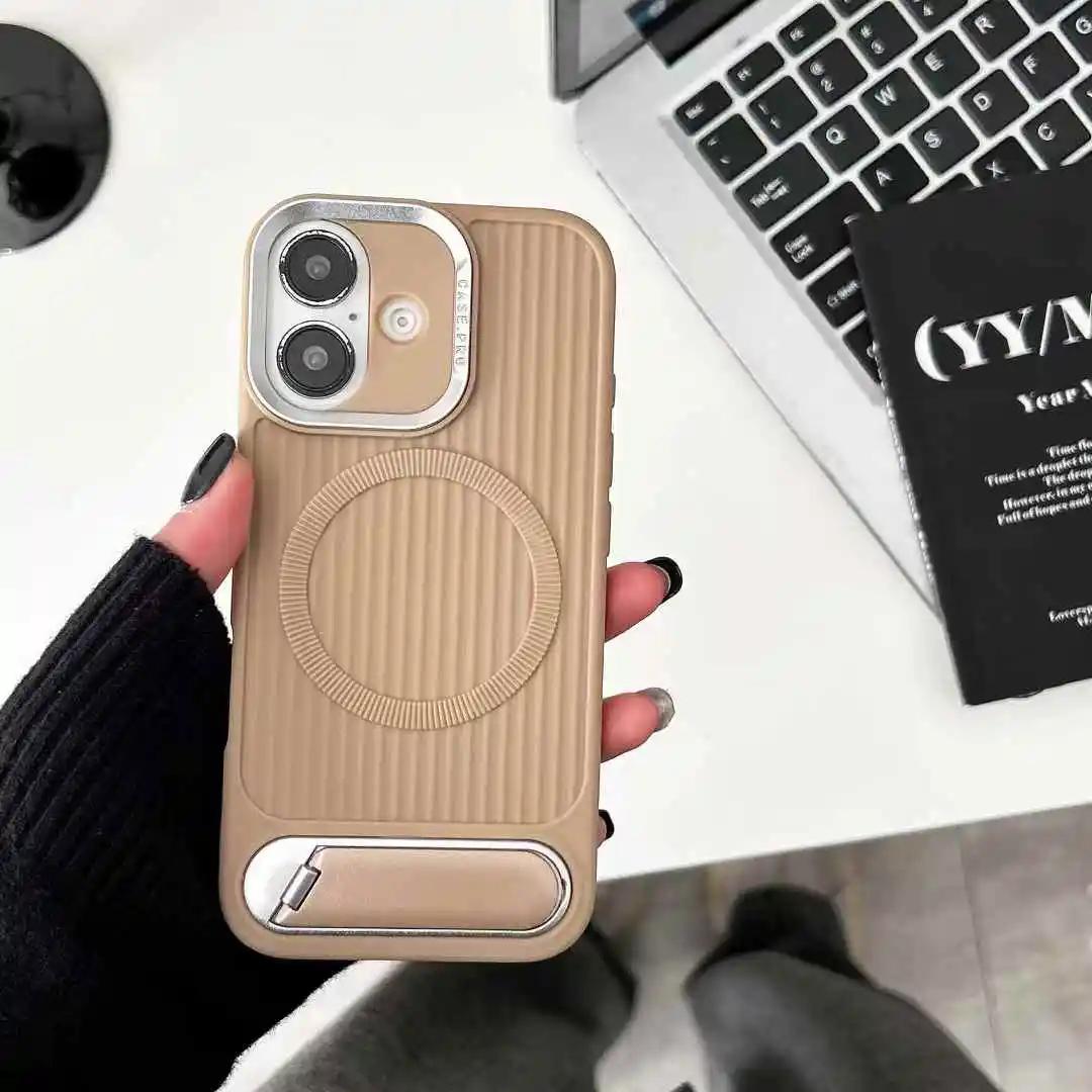 Stilvolle gestreifte magnetische Hülle für iPhone 16 15 14 13 12 11 Pro Max Plus Magsafe Militärisch stoßfeste Hülle für Funda iphone 11Pro For iPhone 13pro beige