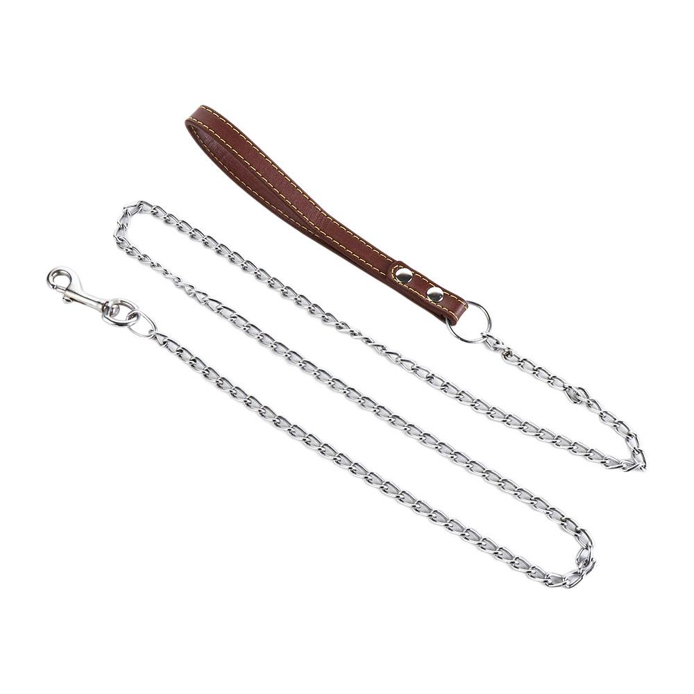 Robuste Metallkette Hundeleine Mit Ledergriff Lange Starke Kontrollleine Outdoor Haustier Zugseil Anti-Biss-Kette Zubehör white